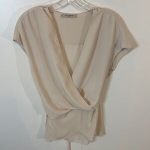All Saints Silk Wrap Cap Sleeve Peplum Blouse size S